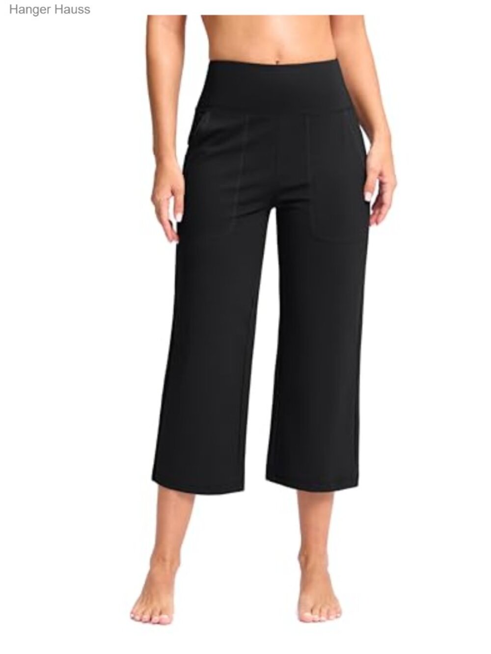 High Waist Wide Leg Capri Yoga Pants with Pockets Cropped Workout
